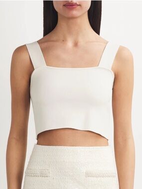 Maje NWT Square-Neck Crop Top Cream Knit Sleeveless Structured Tank Top Size 0